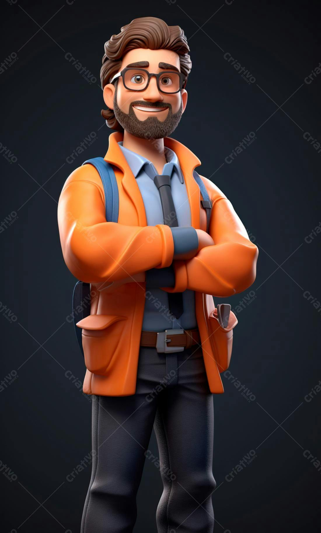 Professor 3D com mochila laranja