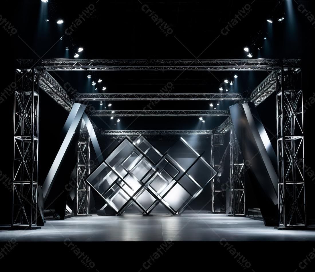 Palco com estrutura metálica e cubos de vidro