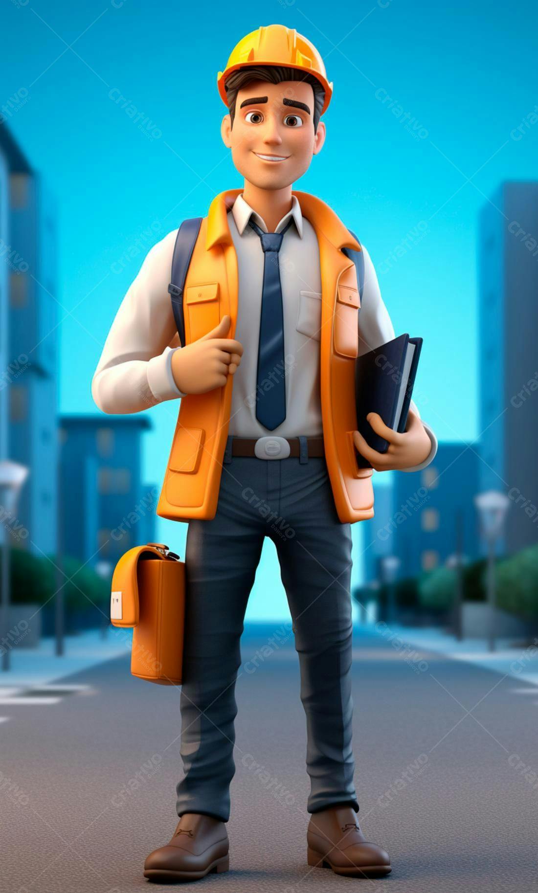 Engenheiro 3D sorrindo na cidade