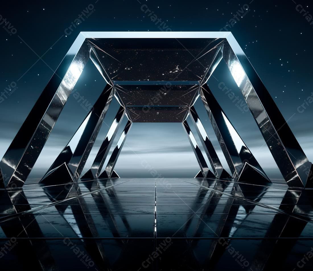 Estrutura metálica futurista noturna