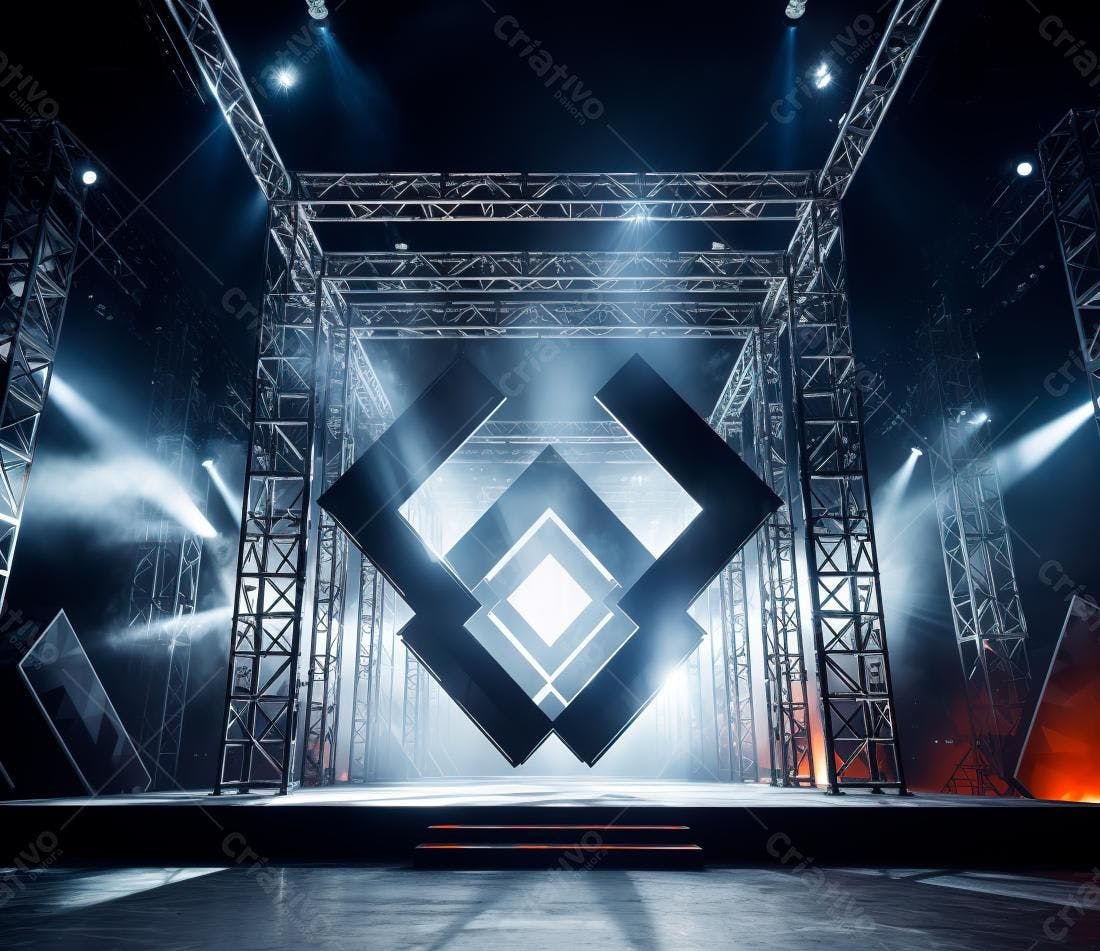 Palco com estrutura metálica e iluminação cênica