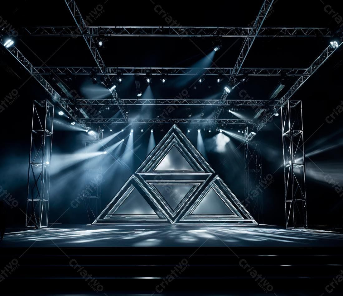 Palco com estrutura metálica e iluminação cênica