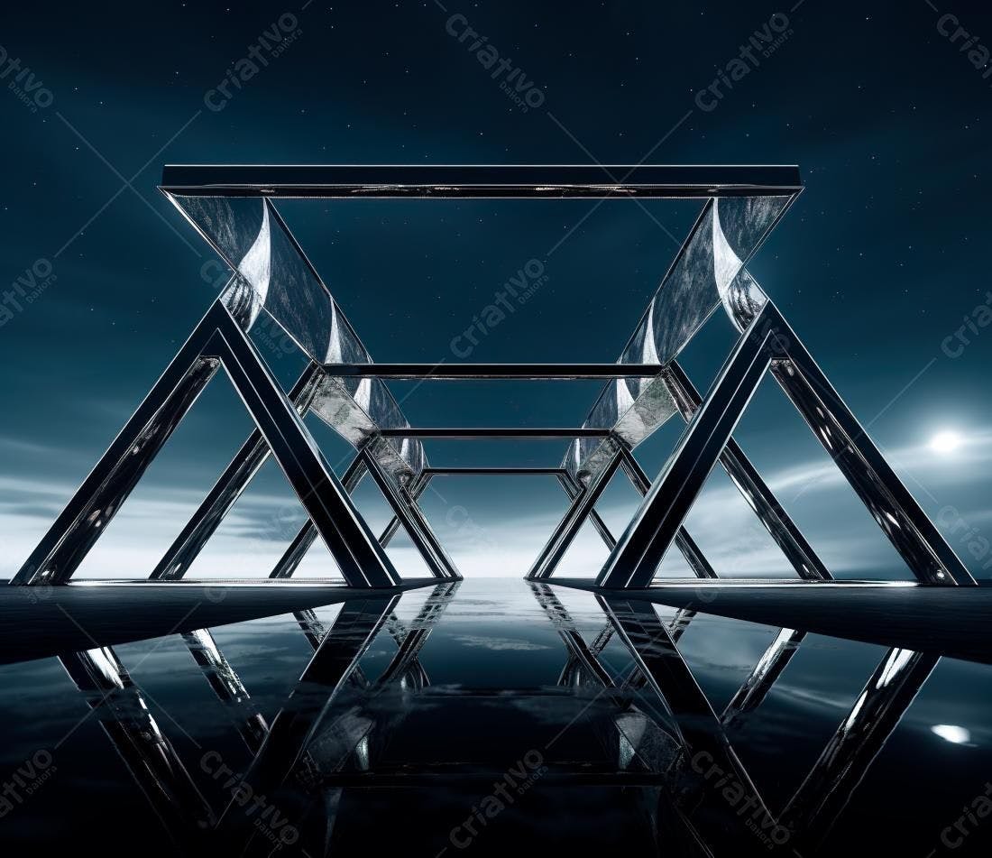 Estrutura metálica noturna com reflexo