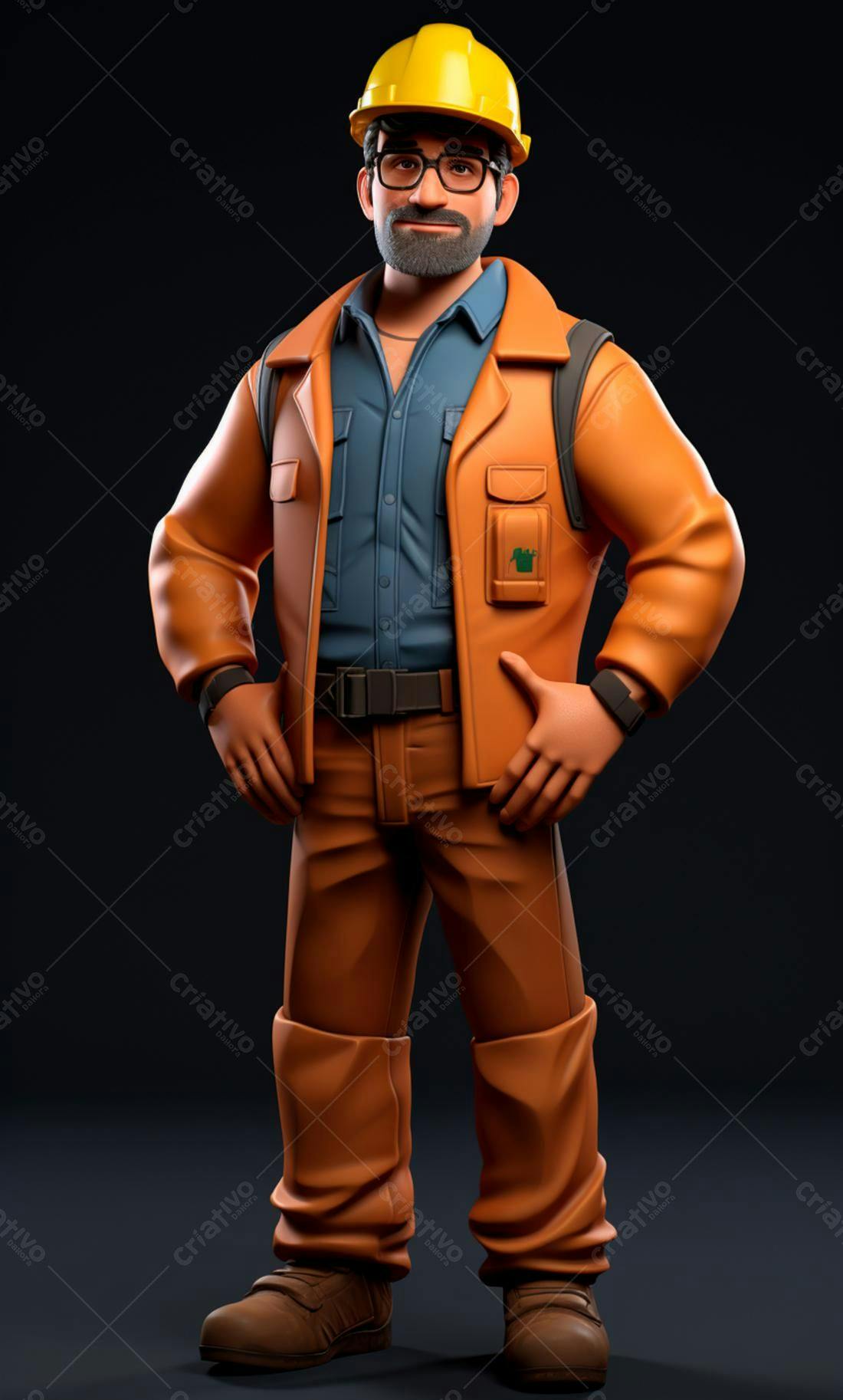 Engenheiro 3D uniforme laranja