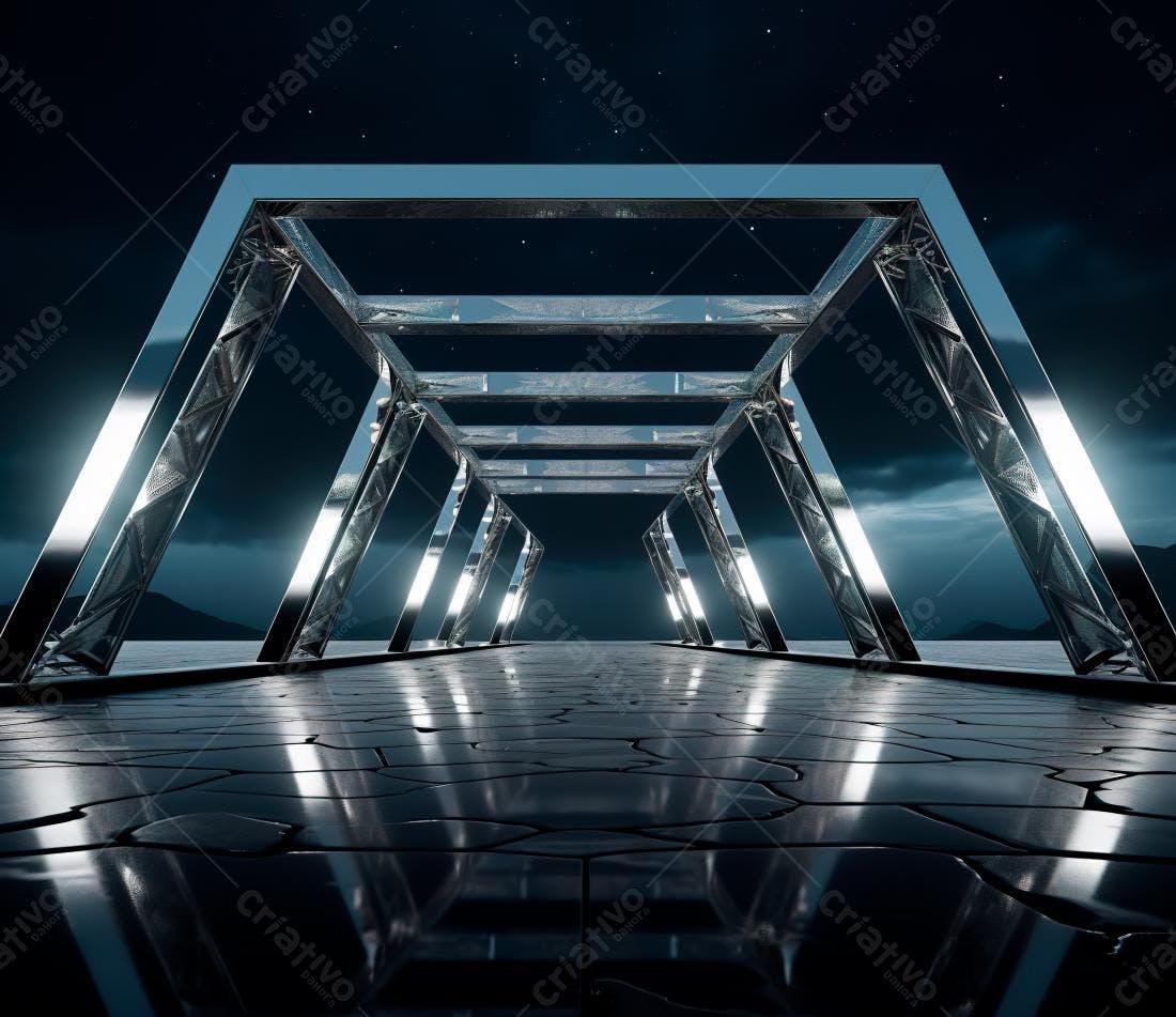 Estrutura metálica noturna com iluminação