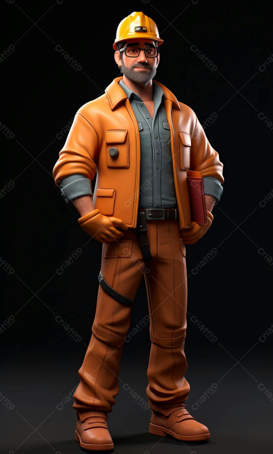 Engenheiro 3D uniforme laranja fundo preto