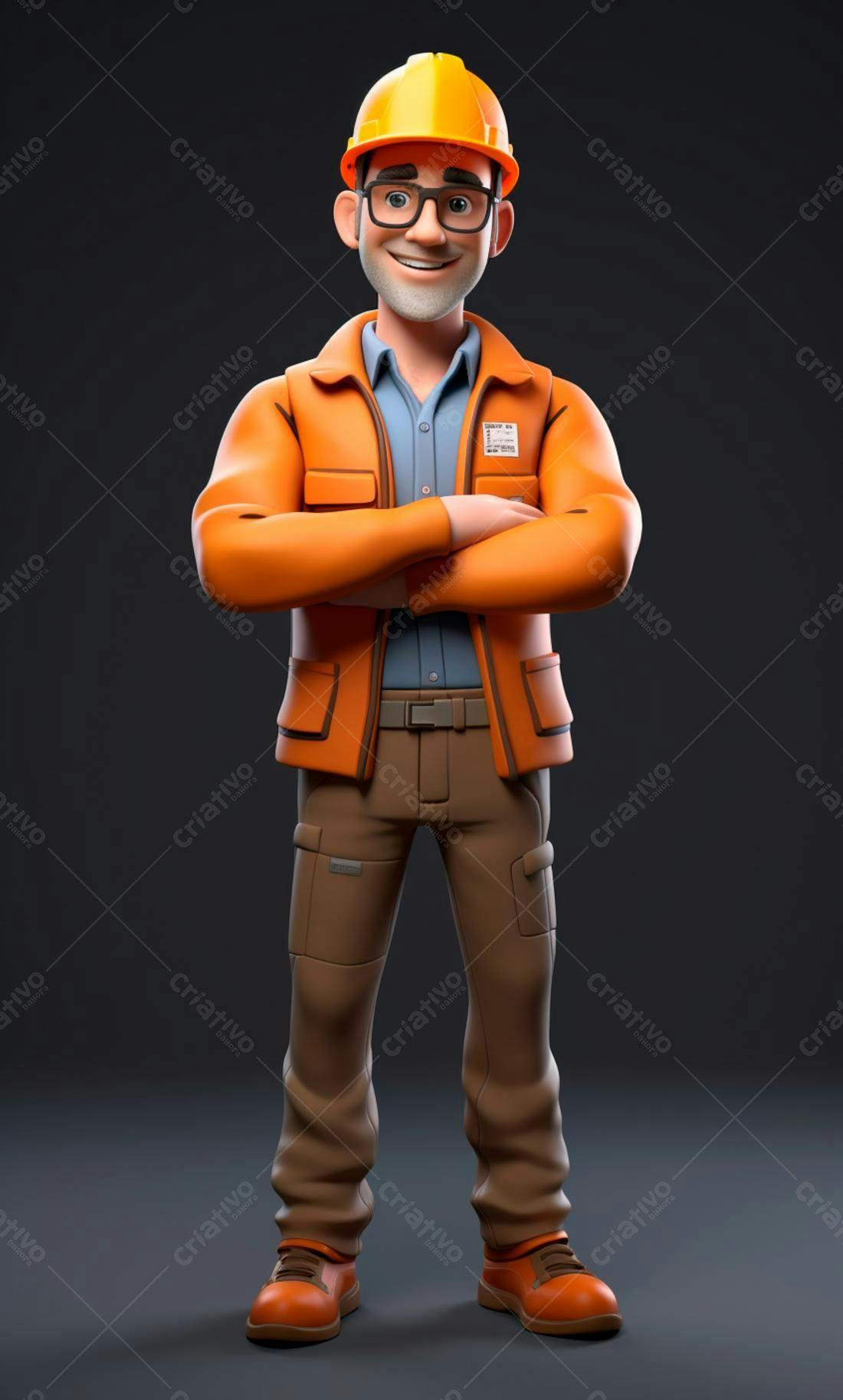 Engenheiro de desenho animado em laranja