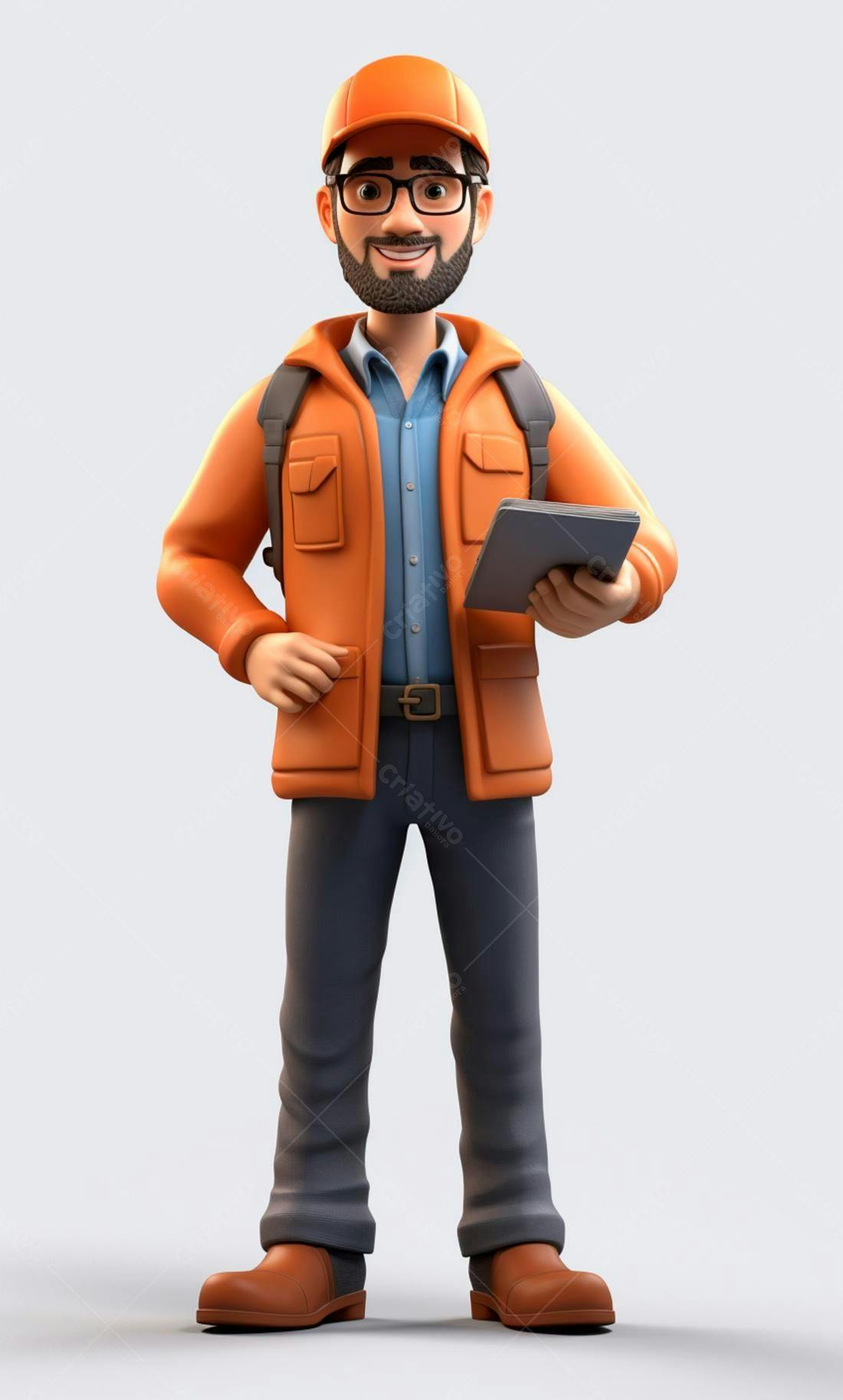 Técnico sorridente com prancheta laranja