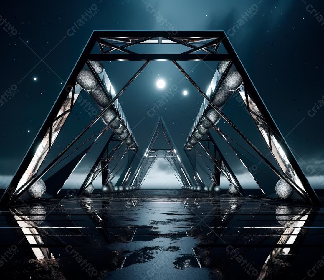 Estrutura metálica futurista noturna
