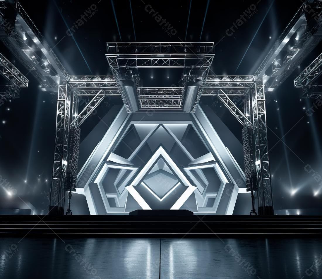 Palco moderno com estrutura metálica e iluminação