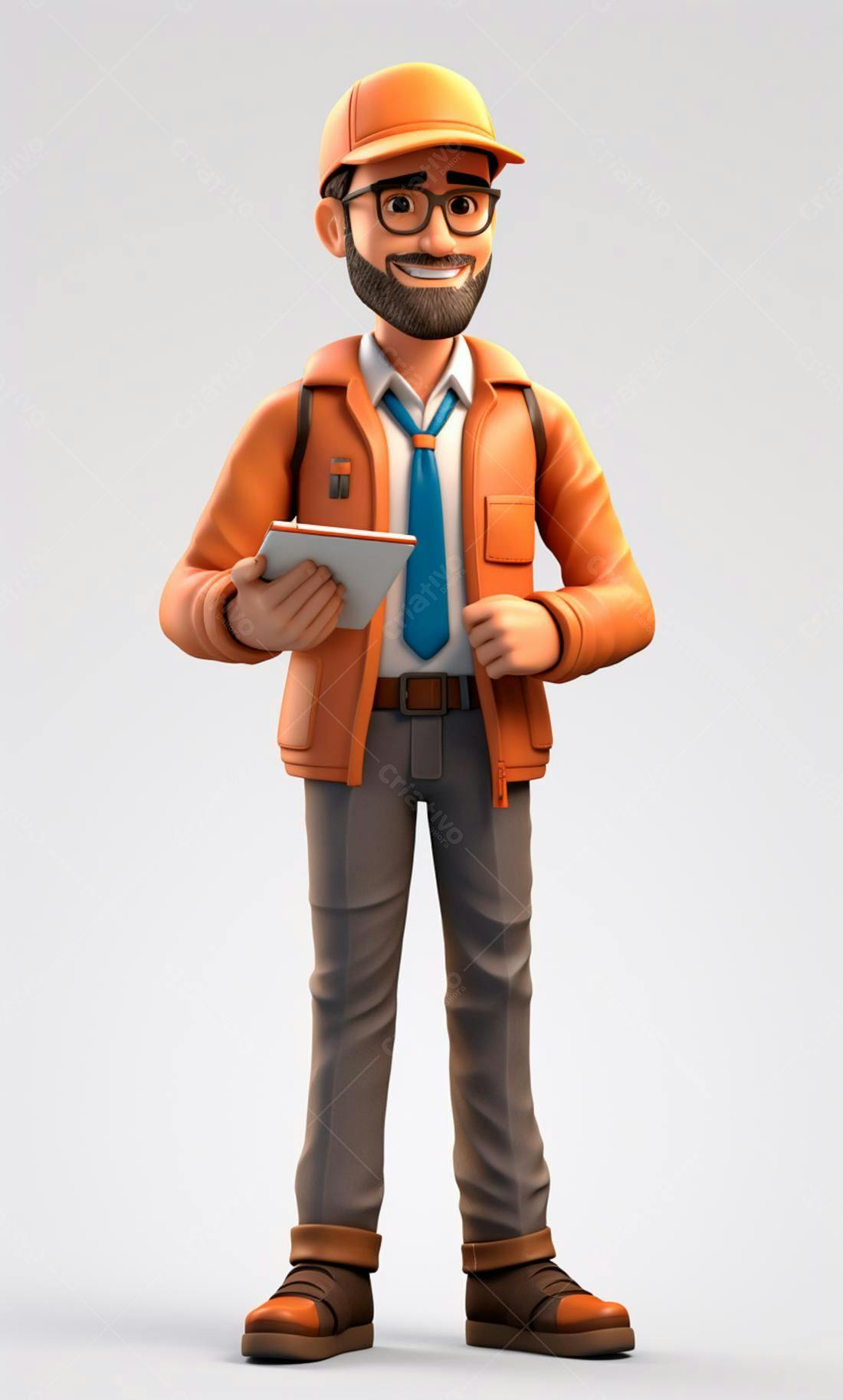 Homem barbudo com tablet ilustração 3D