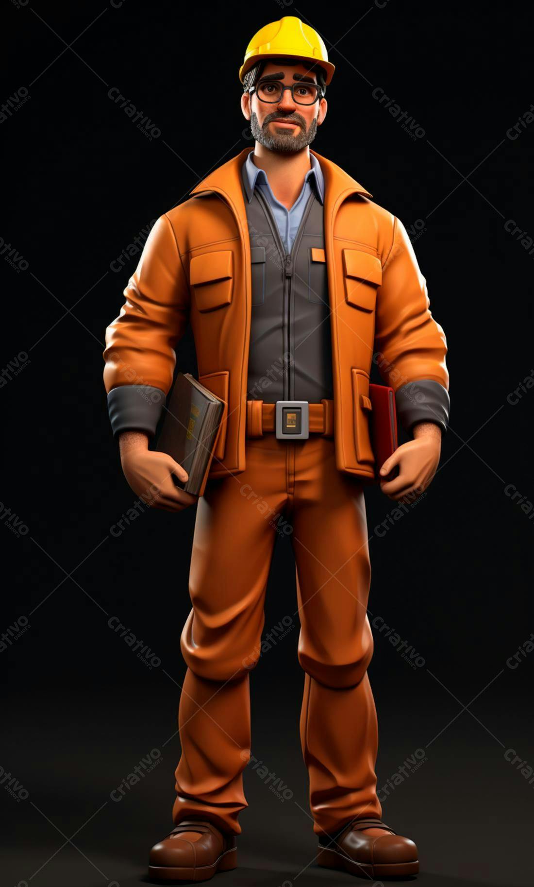 Engenheiro segurando livros uniforme laranja