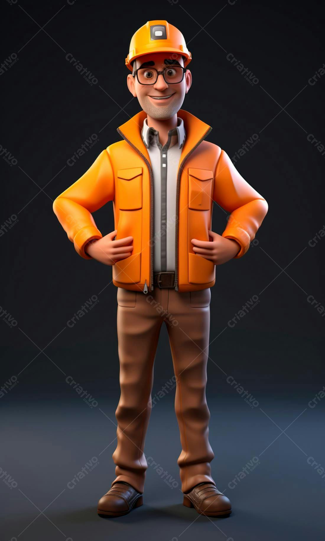 Engenheiro sorridente em uniforme laranja