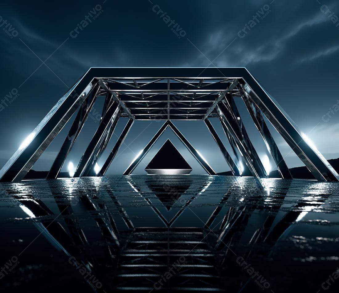 Estrutura metálica futurista com pirâmide