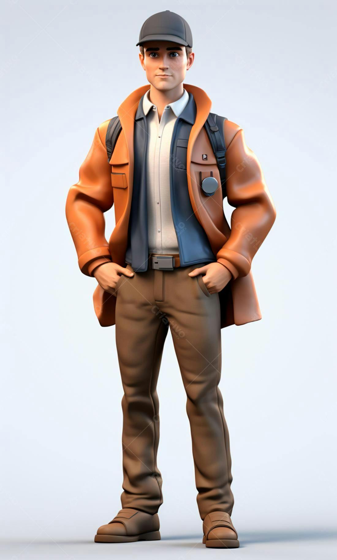 Modelo 3D Homem Casual com Jaqueta Laranja