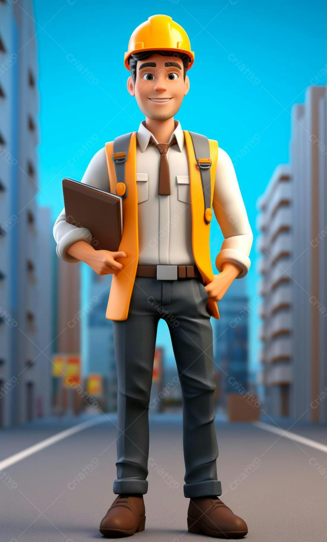 Engenheiro 3D sorrindo na cidade