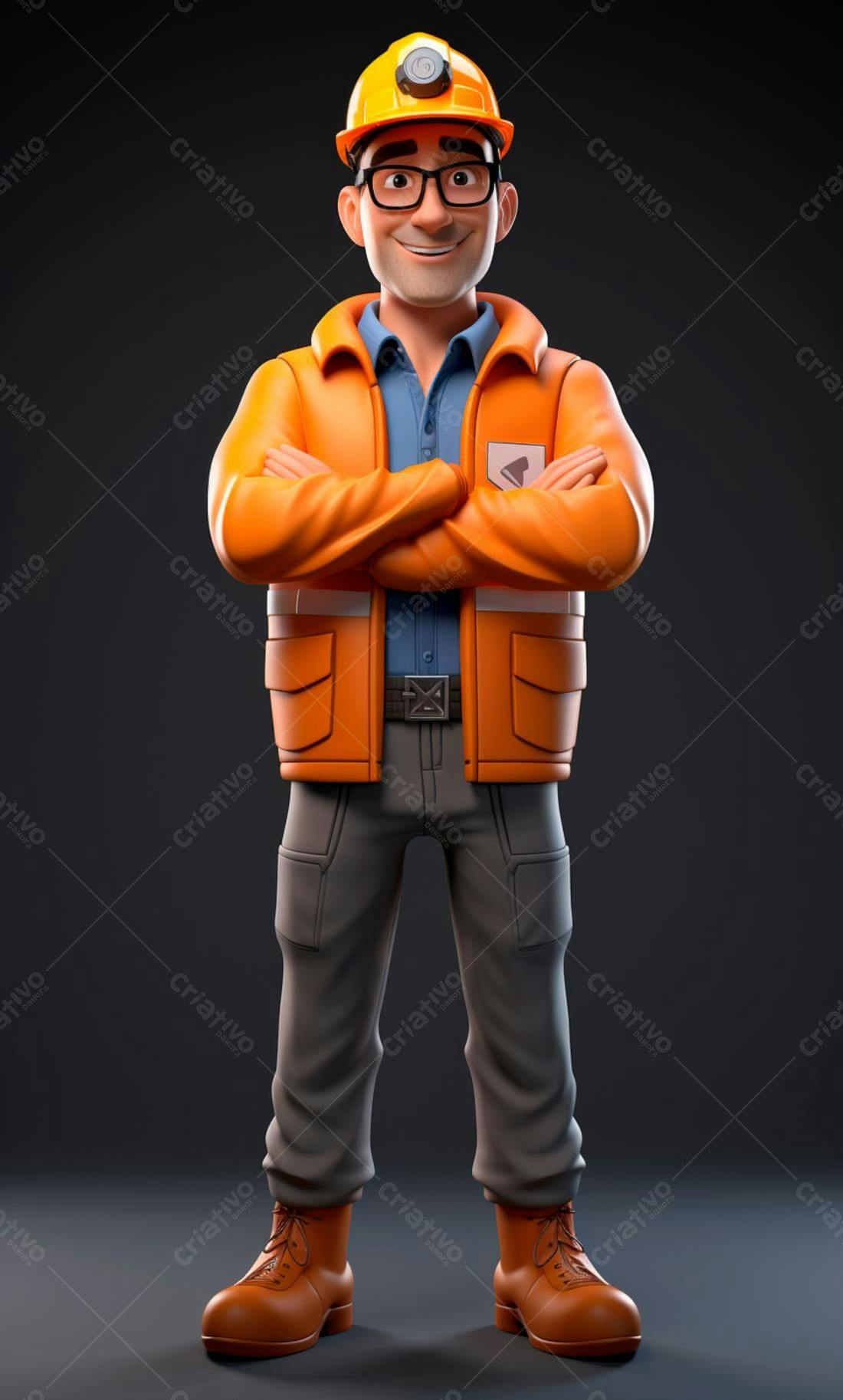 Mineiro sorridente uniforme laranja