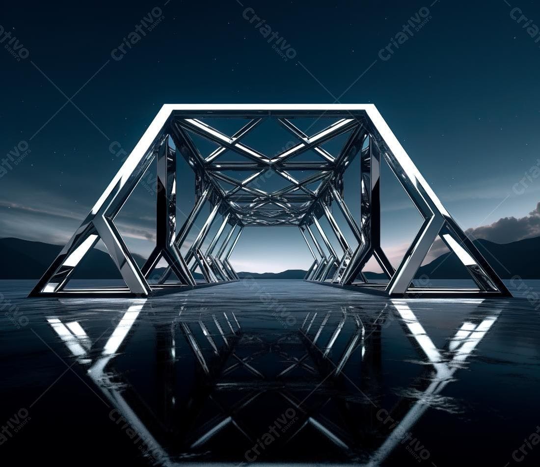 Ponte metálica futurista noturna