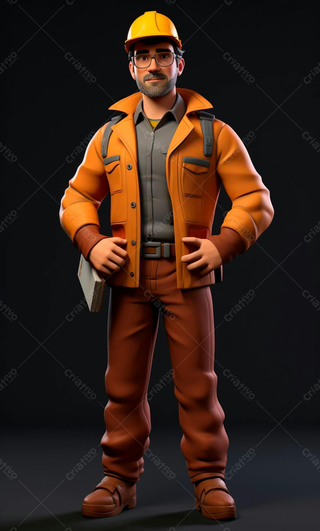 Engenheiro 3D uniforme laranja