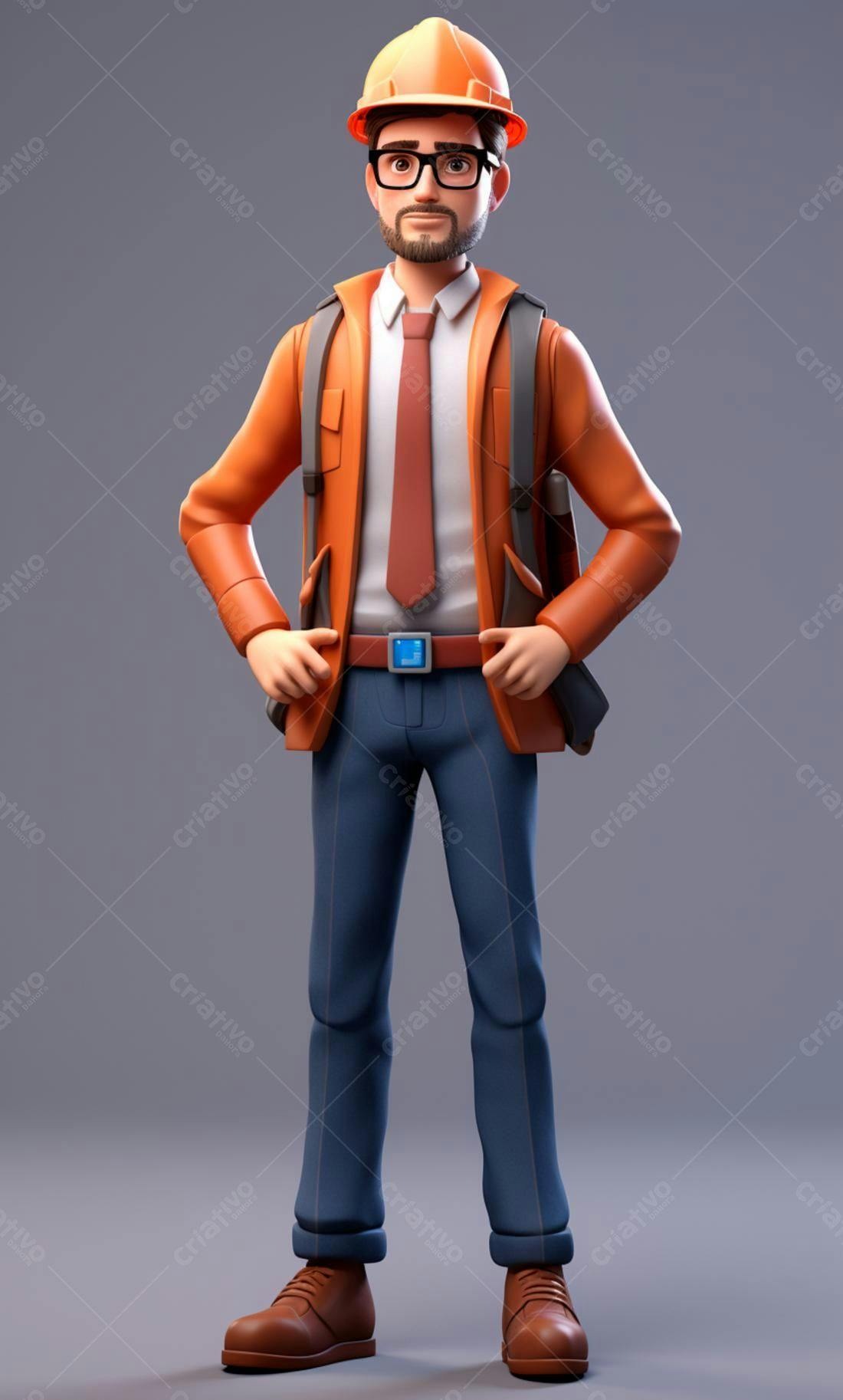 Engenheiro de desenho animado em laranja