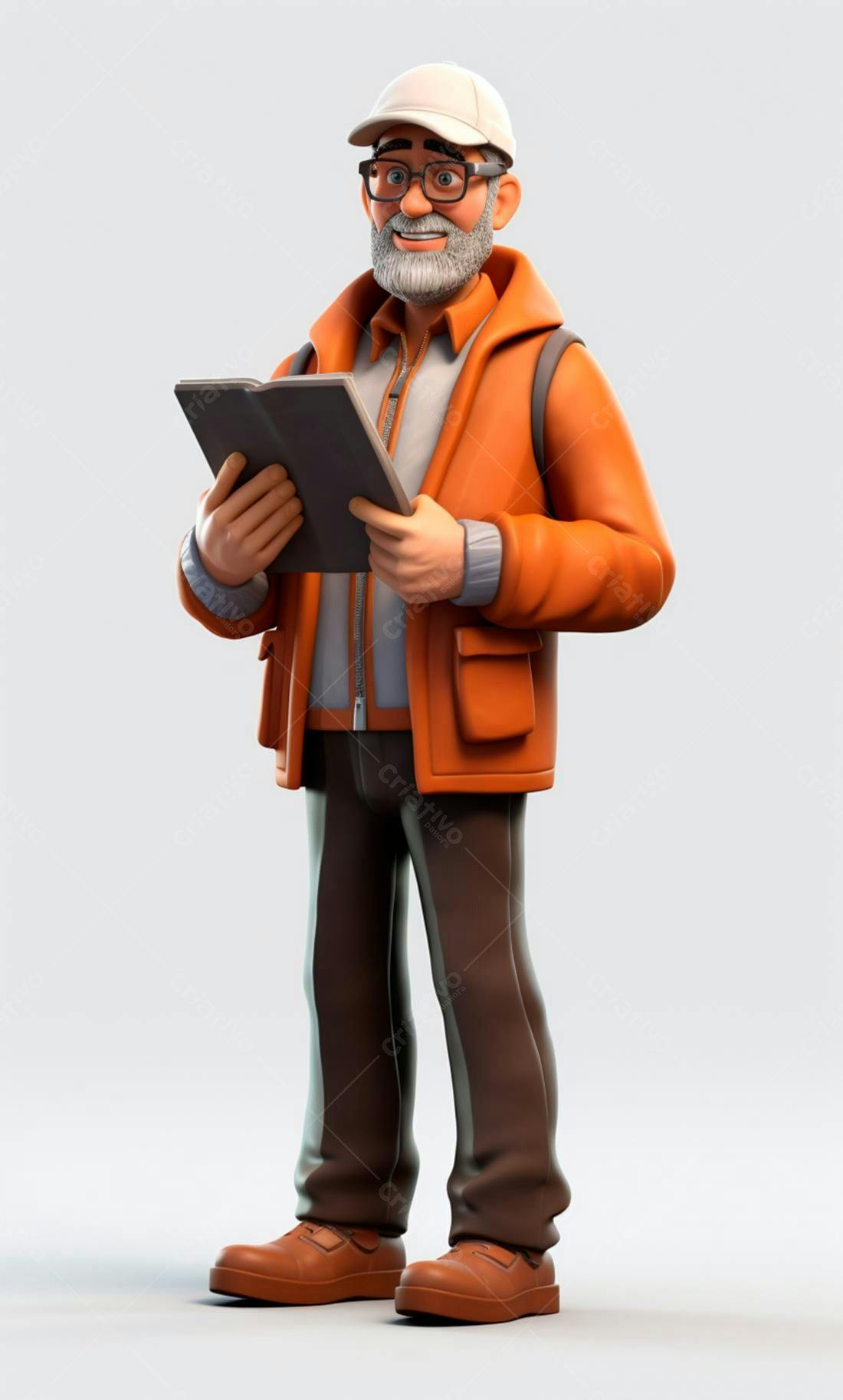 Homem Sênior Lendo Livro Ilustração 3D