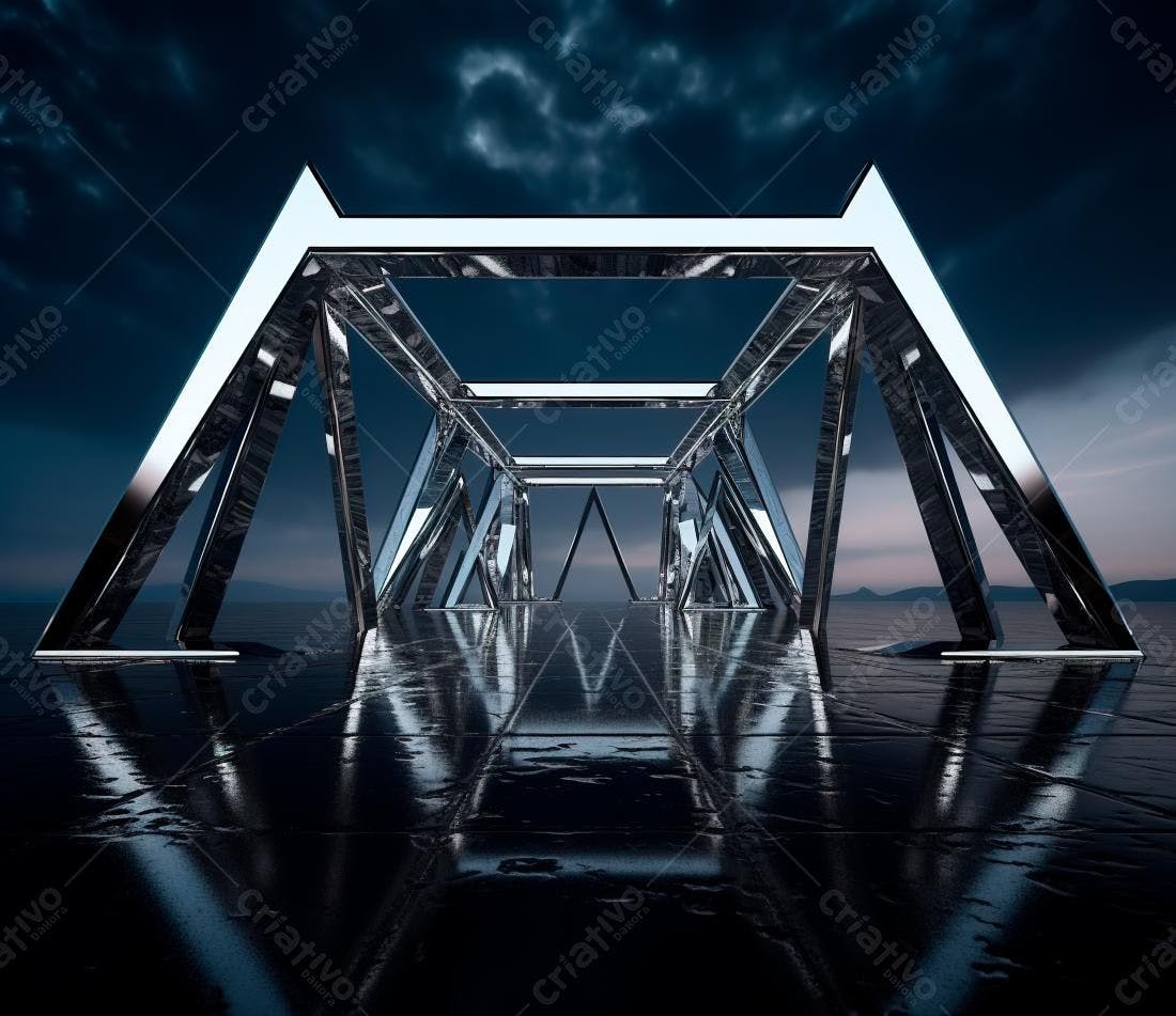 Estrutura metálica futurista ao entardecer