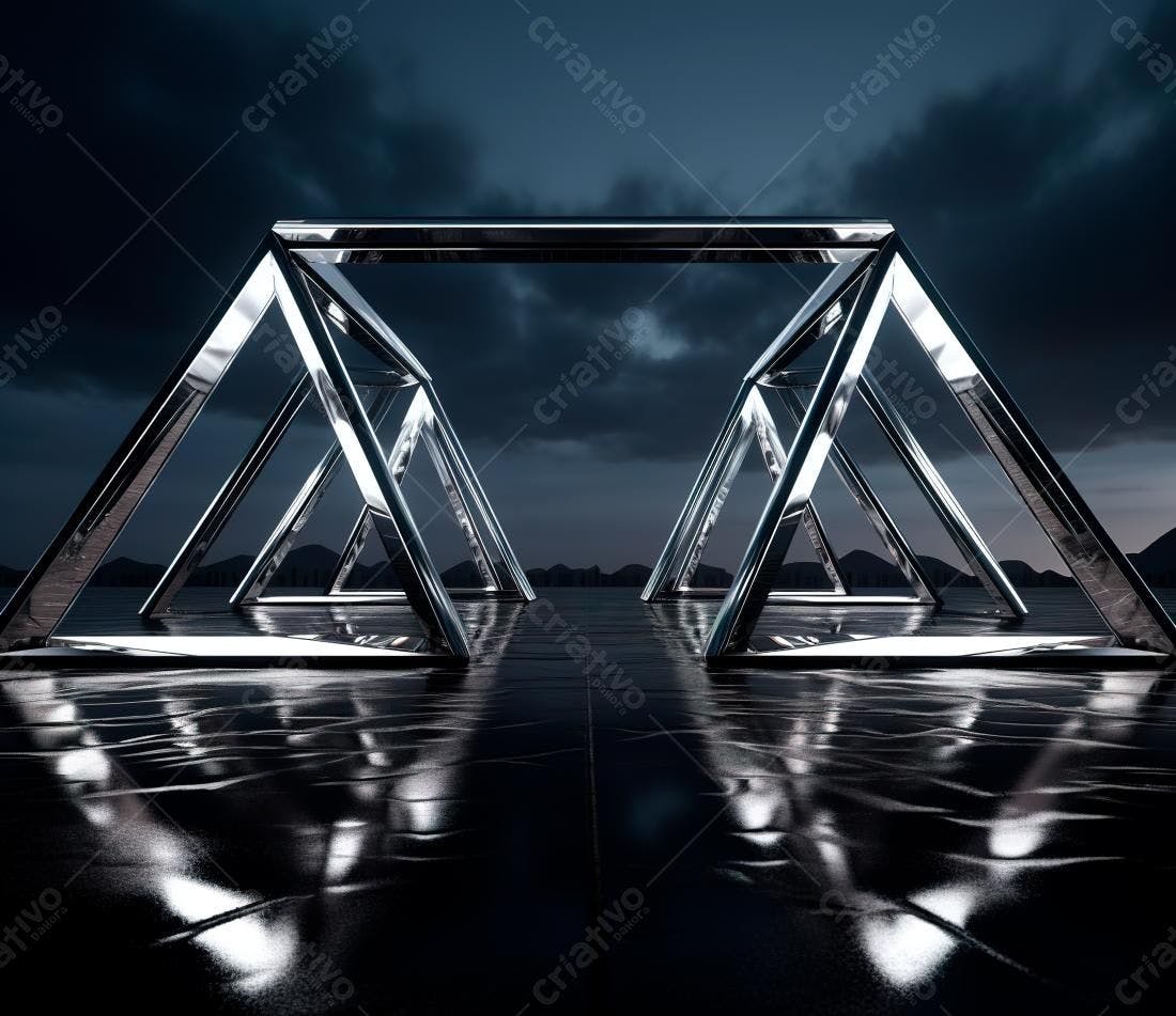 Estrutura metálica triangular ao entardecer