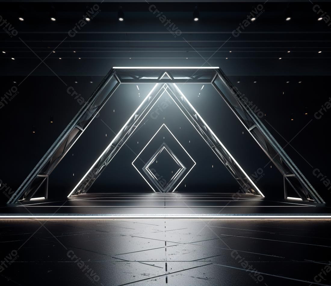 Portal futurista com iluminação neon em preto e cinza