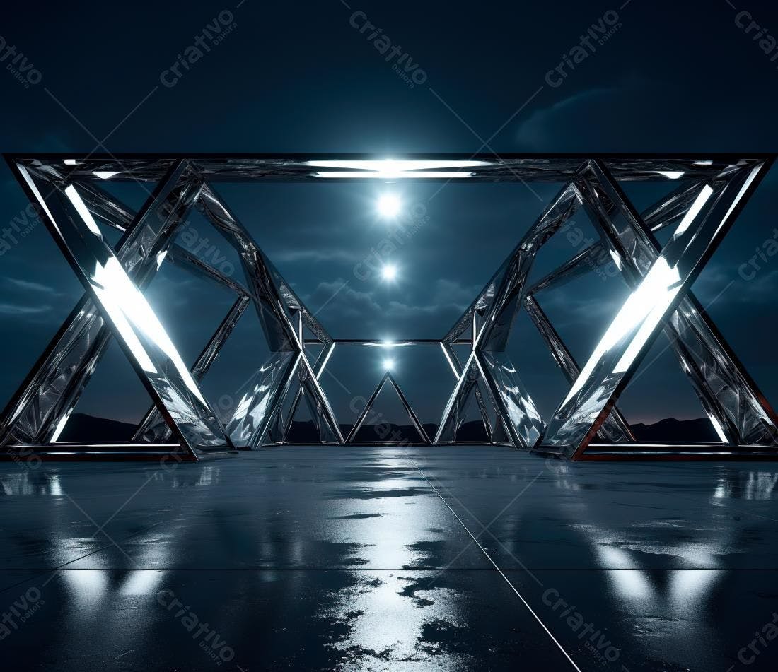 Estrutura metálica futurista noturna