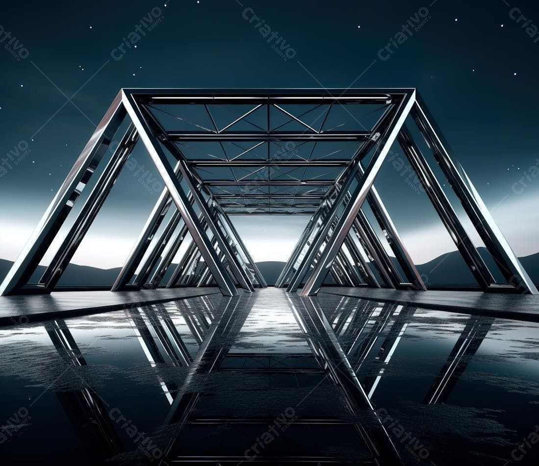 Estrutura metálica futurista noturna