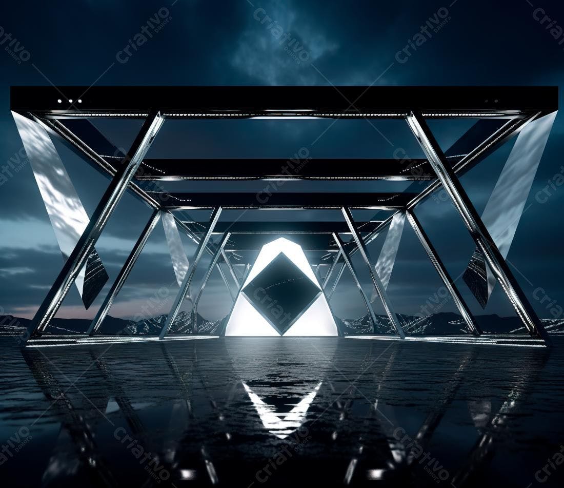 Estrutura metálica futurista ao entardecer