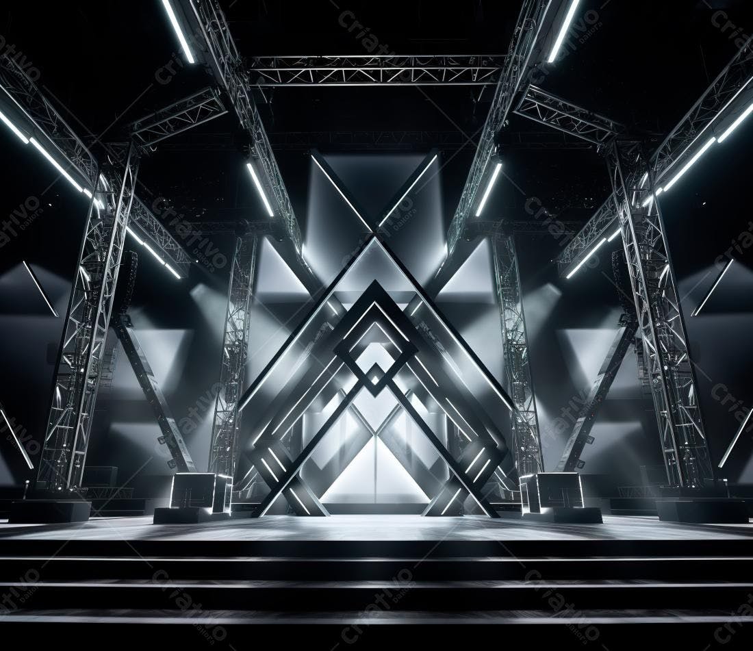 Palco futurista com estrutura metálica e iluminação de LED