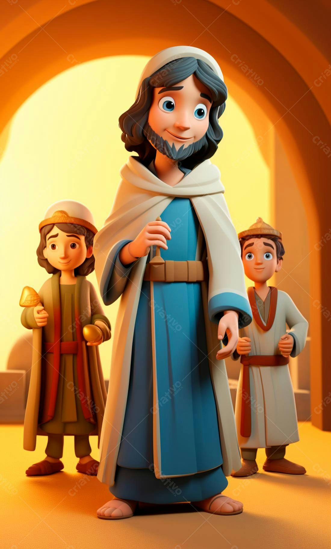 Jesus com os Reis Magos ilustração 3D