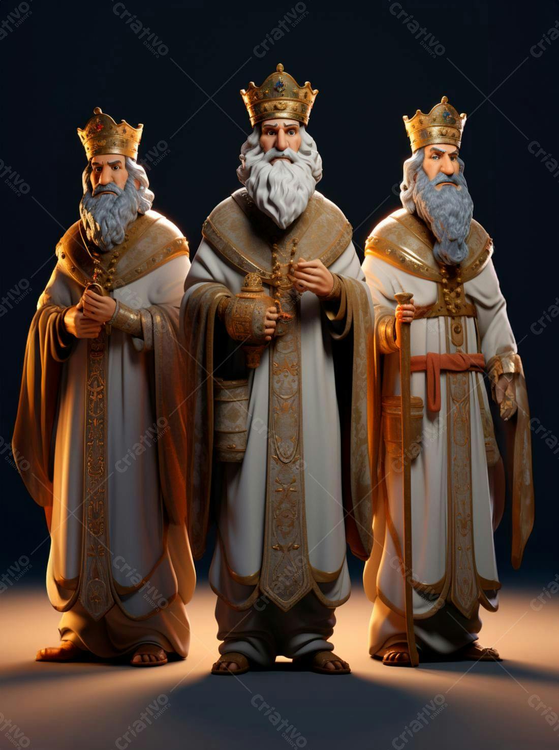 Reis Magos esculturas Natal ouro branco