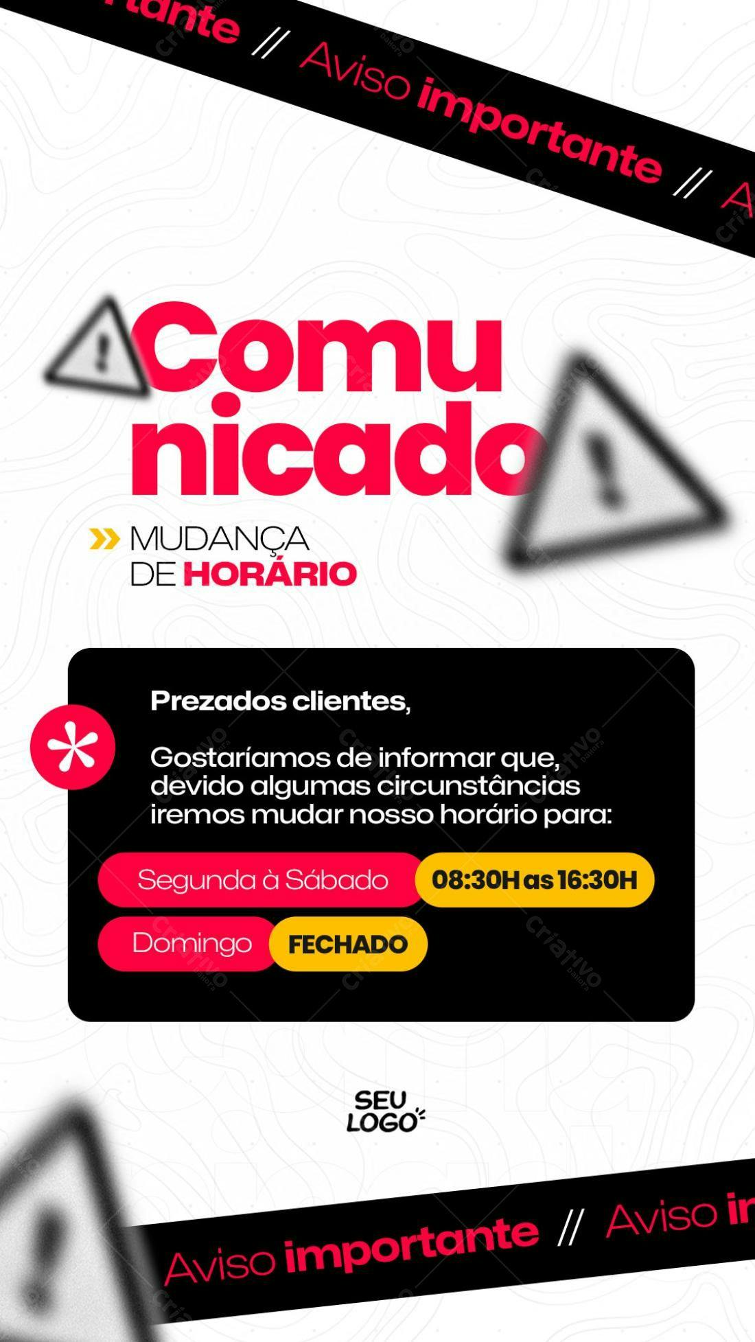 Comunicado de Mudança de Horário PSD Editável