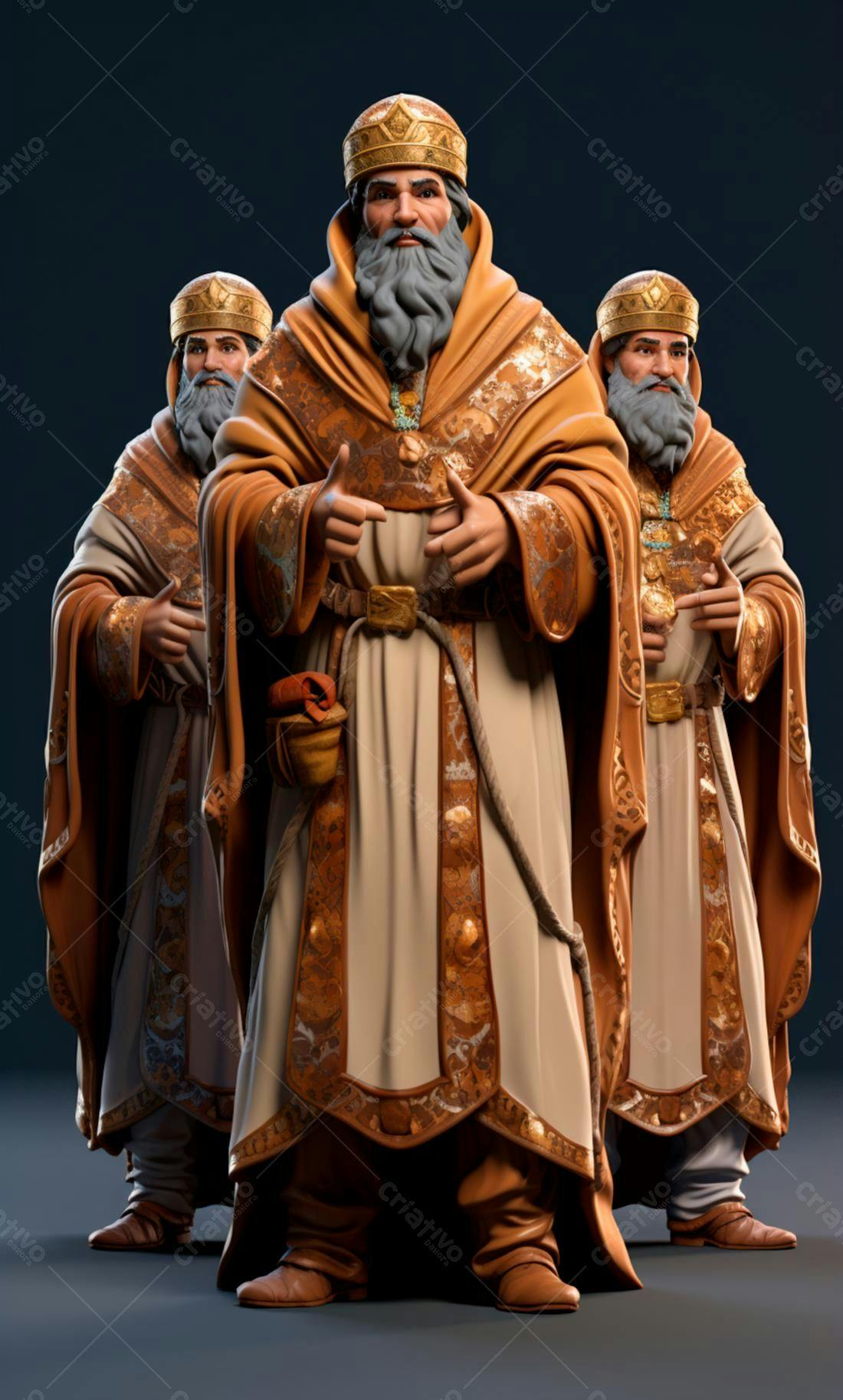 Três Reis Magos em trajes reais