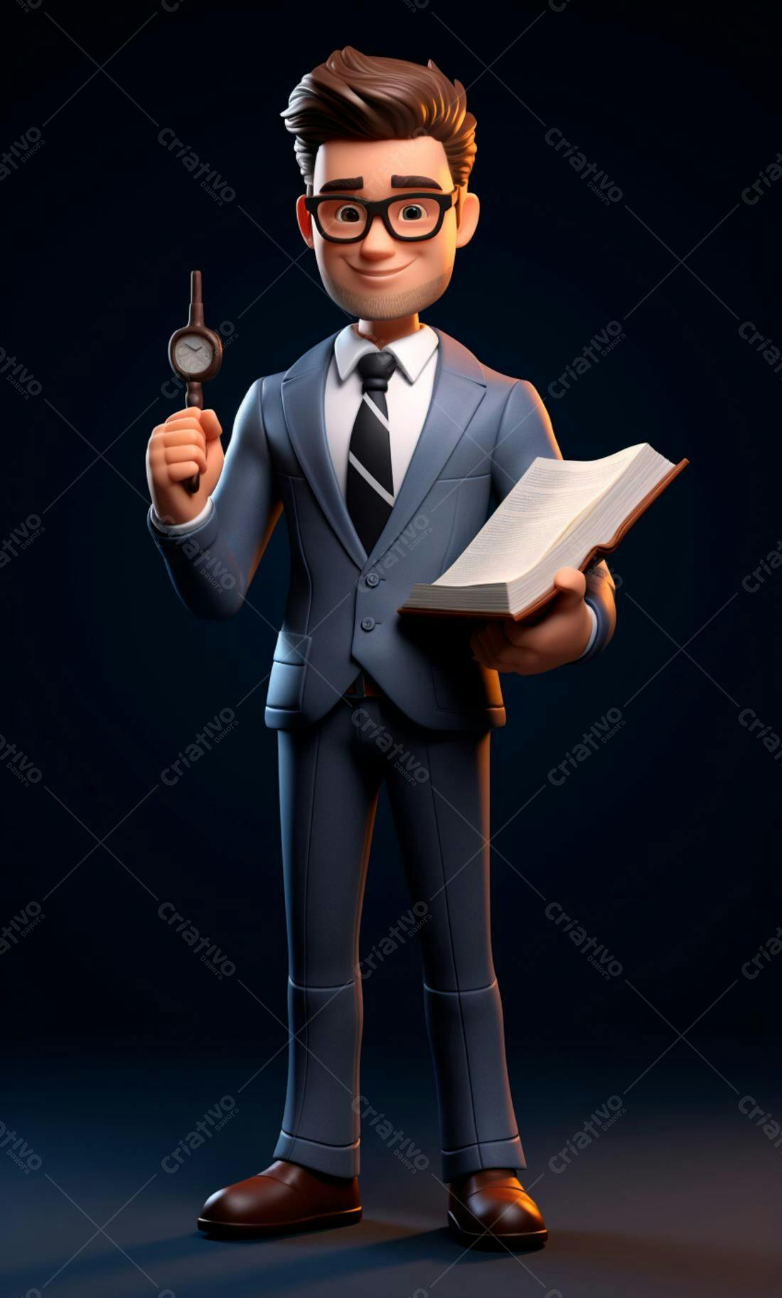 Ilustração de Homem de Negócios com Livro e Relógio