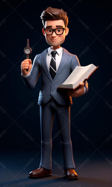 Personagem de desenho animado 3d homem advogado