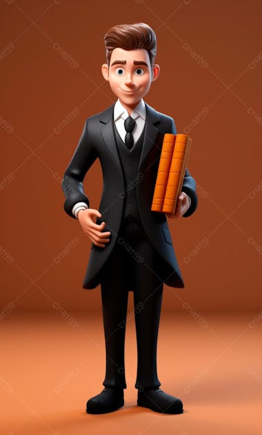 Personagem de desenho animado 3d homem advogado