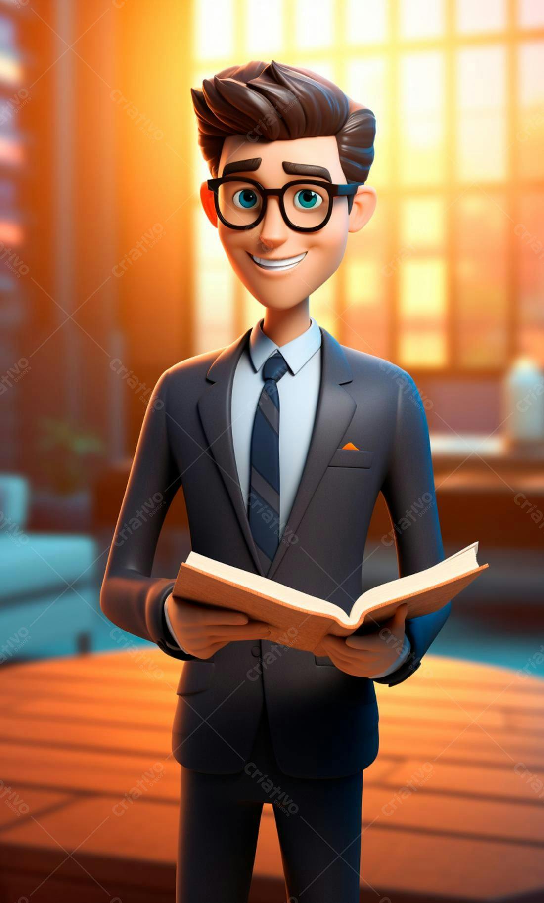 Homem de negócios animado lendo livro