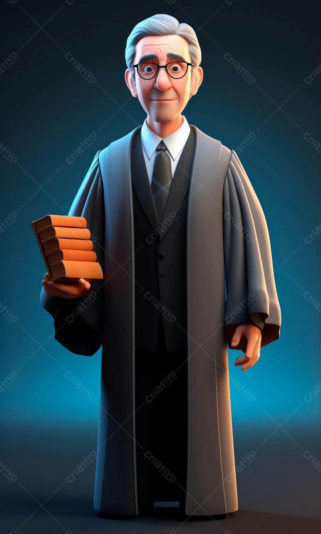 Juiz animado segurando livros