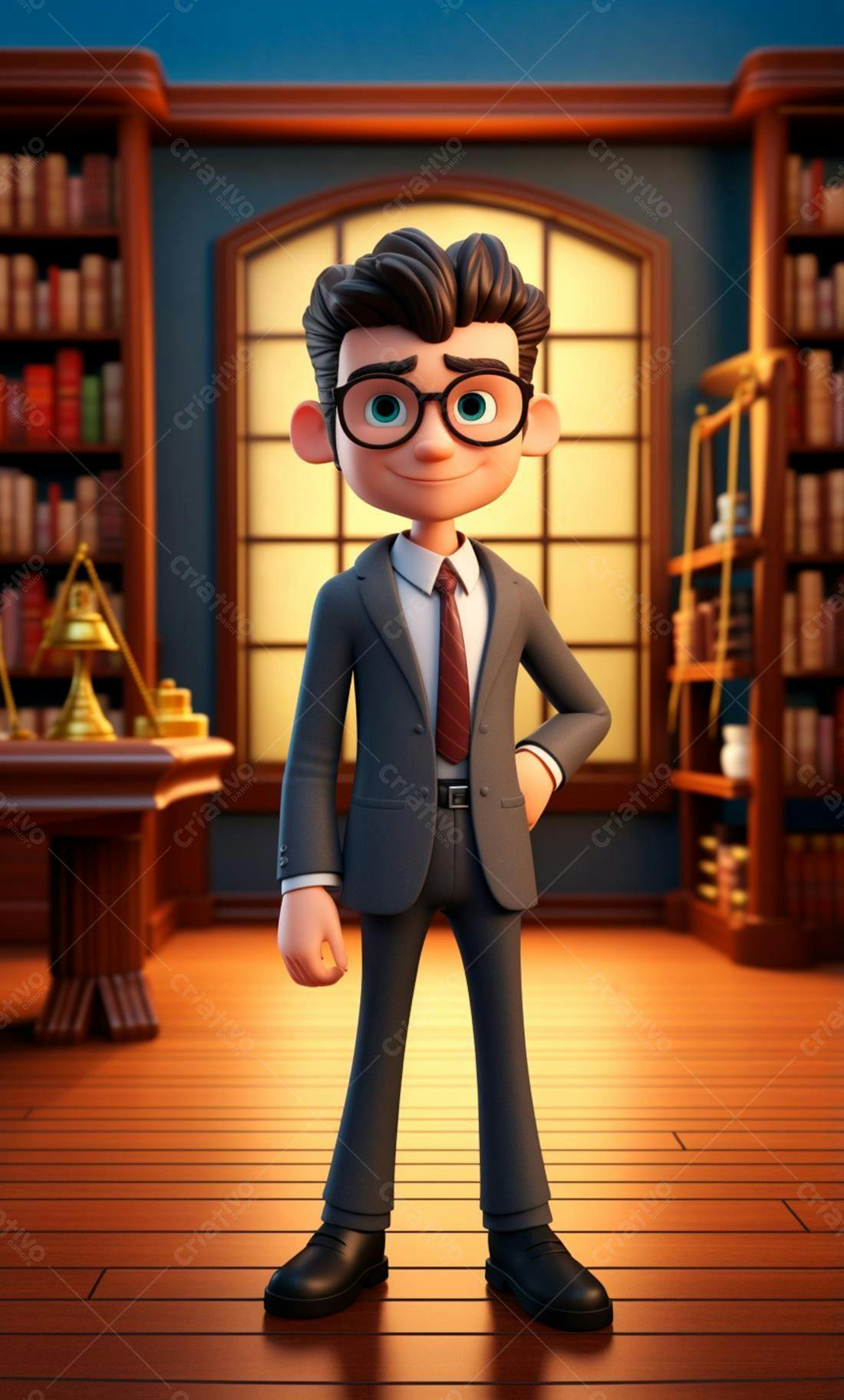Personagem Cartoon Advogado Escritório