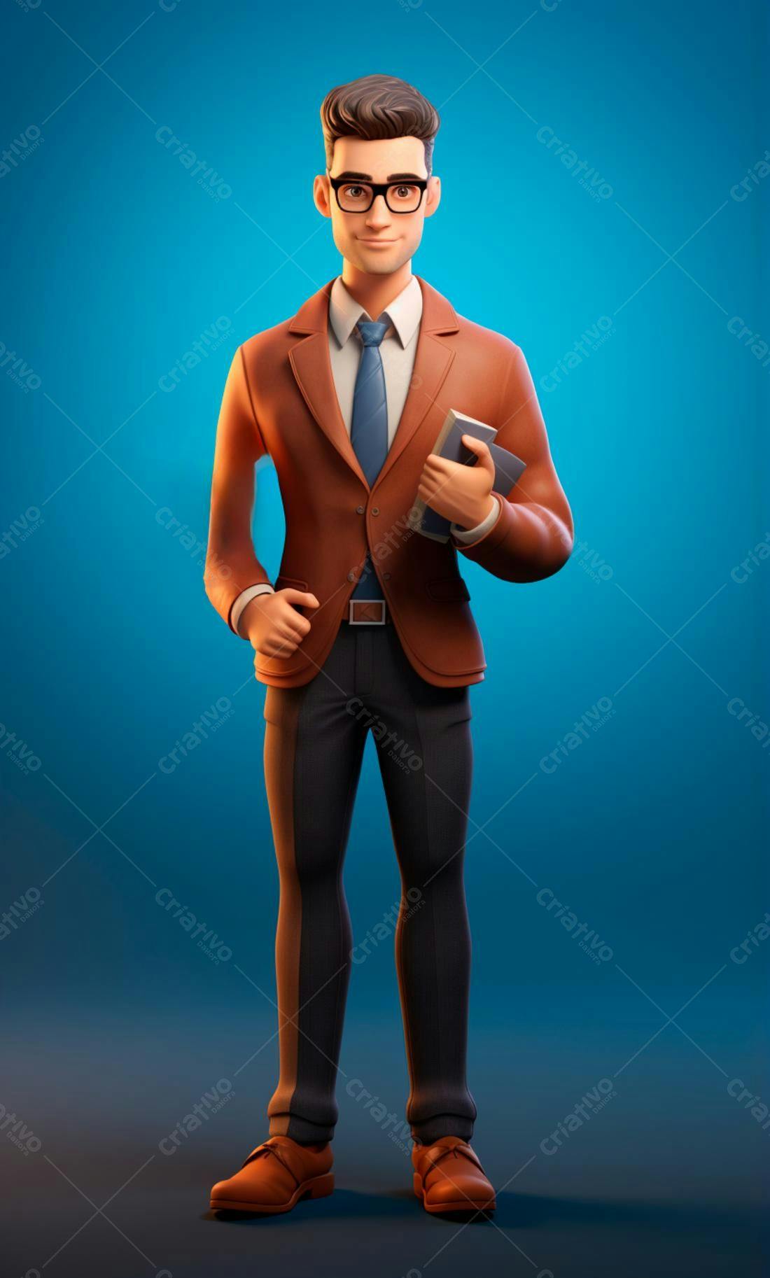 Homem de negócios animado em fundo azul