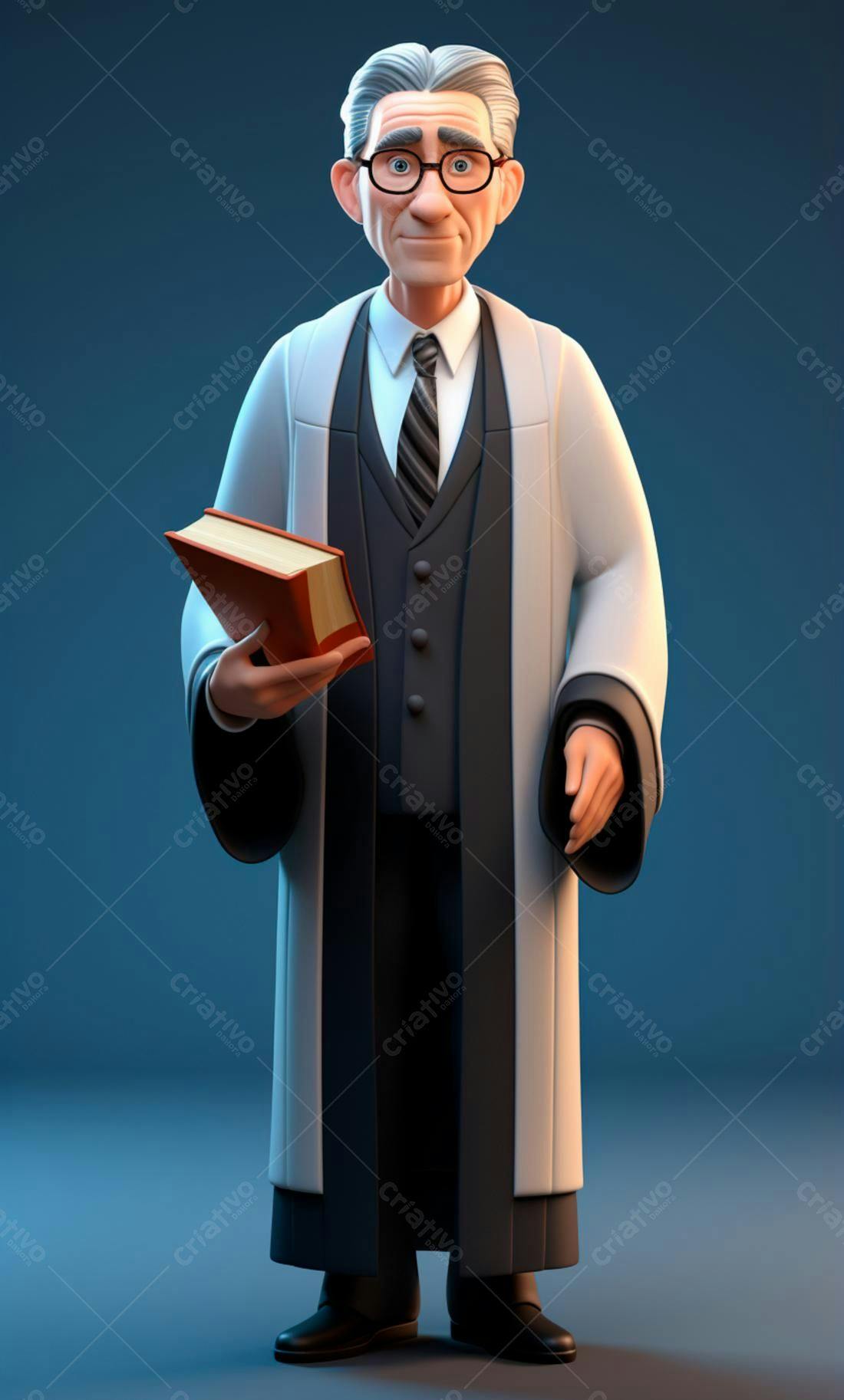Professor idoso segurando livro ilustração 3D