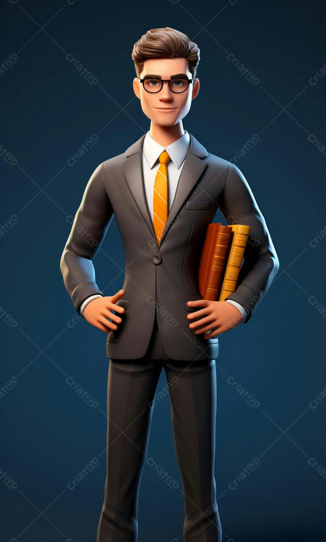 Homem de negócios animado segurando livros