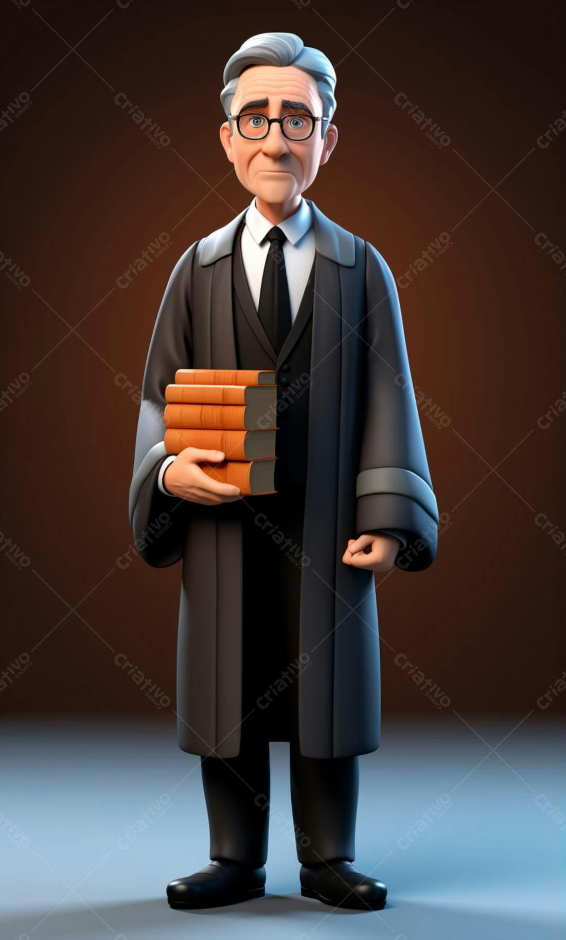 Juiz de desenho animado segurando livros