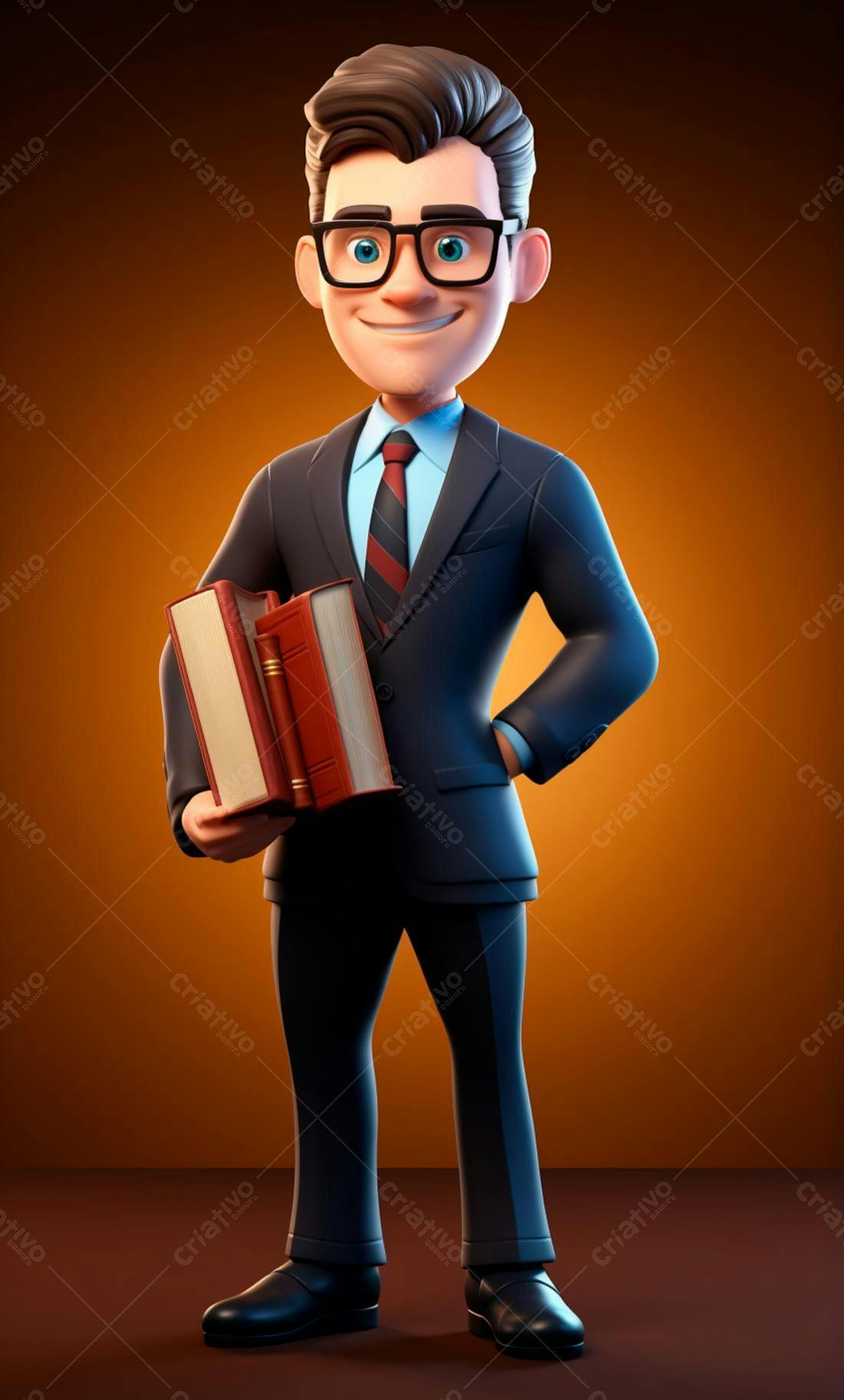 Advogado de desenho animado segurando livros