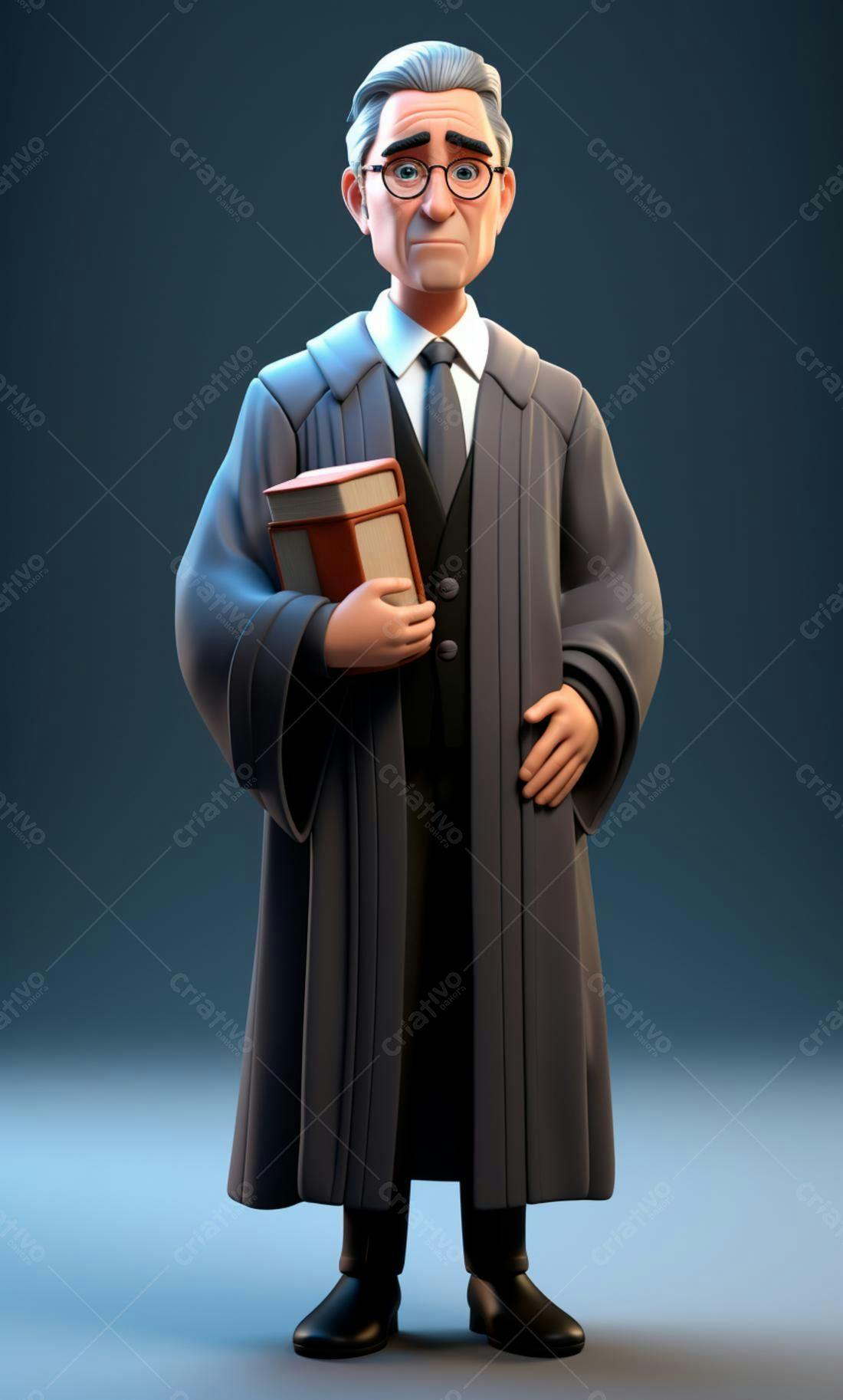Juiz animado segurando livro jurídico