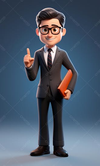 Personagem de desenho animado 3d homem advogado