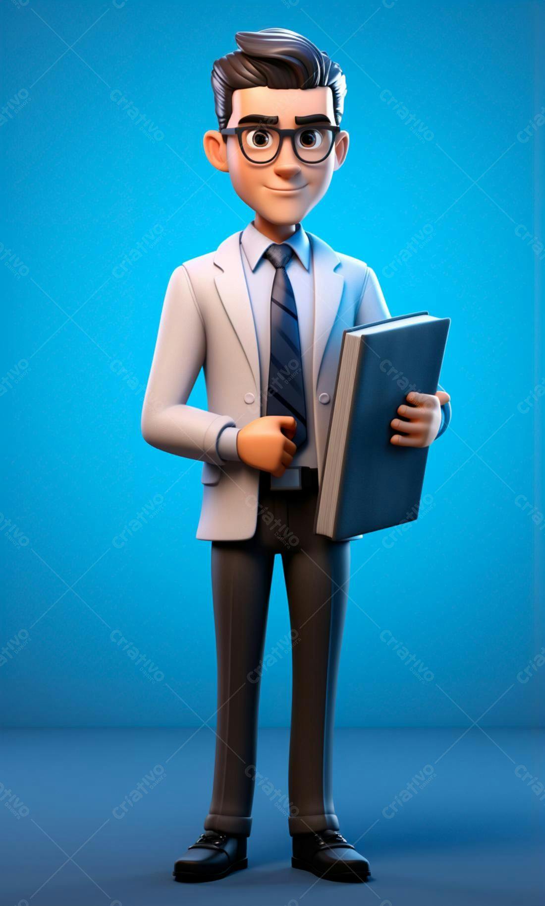 Professor de desenho animado segurando livro